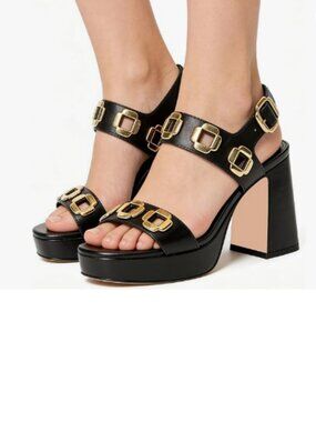 Maiyang Black Open Toe Hollow Out Sandals Ankle Strap Buckle Platform Shoe